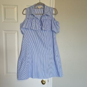 Love Women's Cold Shoulder Blue Striped Dress